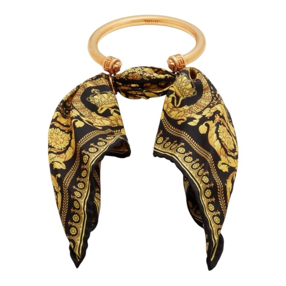 Versace Medusa Rare Gilt Gold Metal and Mini Satin Baroque Scarf Bracelet Cuff - Picture 3 of 10